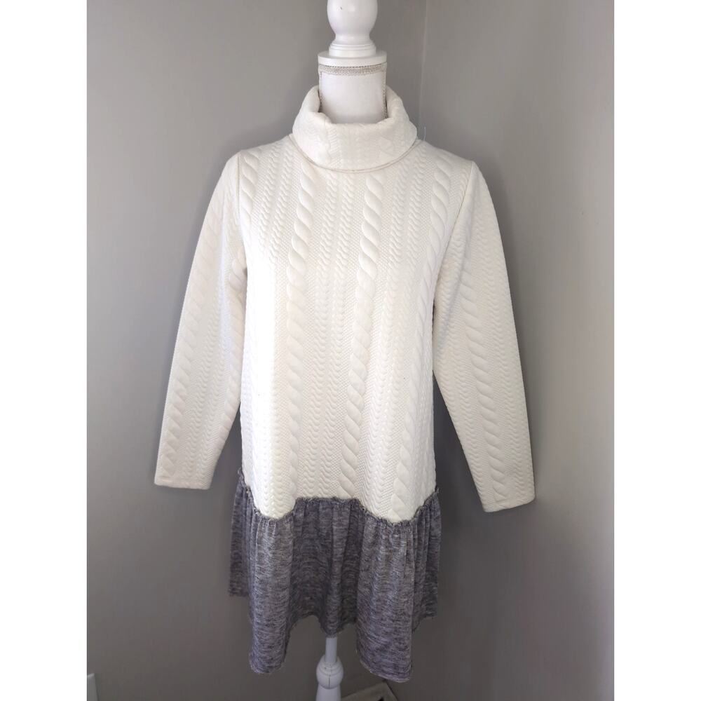 THML Cable Knit Layered Sweater Dress Boutique Cozy Preppy Medium